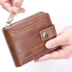 Men's Short Wallet Zipper Buckle Three fold Leather Clip