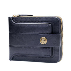 Men's Short Wallet Zipper Buckle Three fold Leather Clip