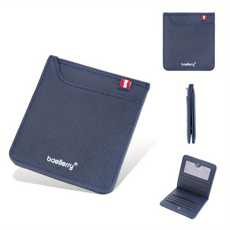 Men's Short Wallet Toothpick Pattern Webbing Belt PU Leather card Wallet