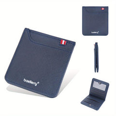 Men's Short Wallet Toothpick Pattern Webbing Belt PU Leather card Wallet
