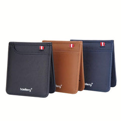 Men's Short Wallet Toothpick Pattern Webbing Belt PU Leather card Wallet