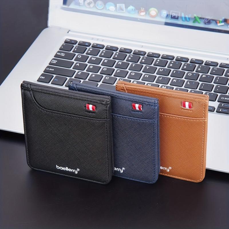 Men's Short Wallet Toothpick Pattern Webbing Belt PU Leather card Wallet