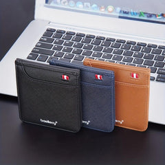 Men's Short Wallet Toothpick Pattern Webbing Belt PU Leather card Wallet