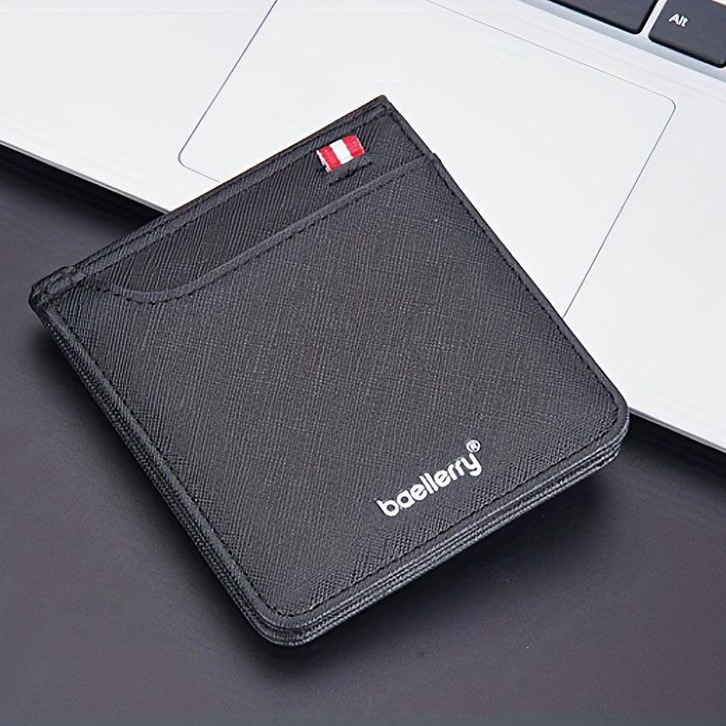 Men's Short Wallet Toothpick Pattern Webbing Belt PU Leather card Wallet