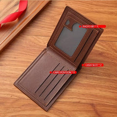 Men's PU Leather Business Short Wallet Bifold Card Slots
