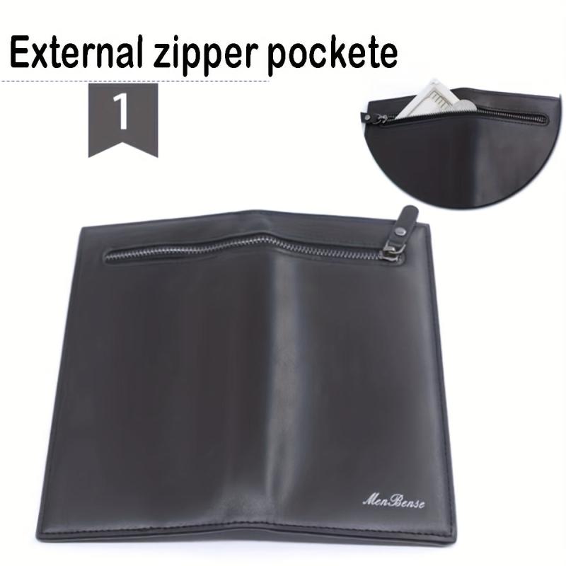 Men's Leather Long Bifold Wallet RFID Blocking