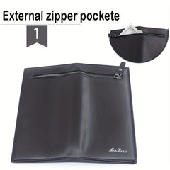 Men's Leather Long Bifold Wallet RFID Blocking