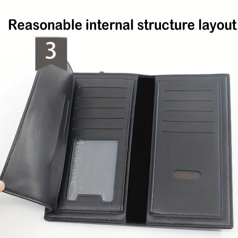 Men's Leather Long Bifold Wallet RFID Blocking