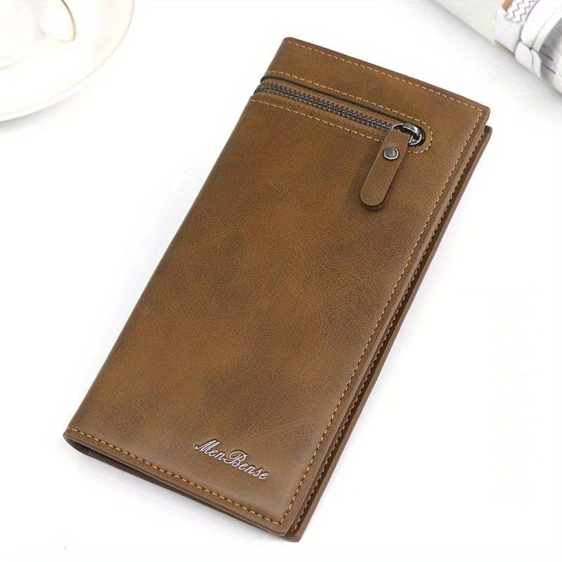 Men's Leather Long Bifold Wallet RFID Blocking
