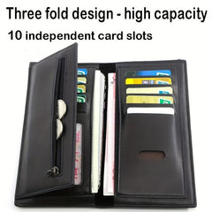 Men's Leather Long Bifold Wallet RFID Blocking