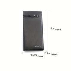 Men's Leather Long Bifold Wallet RFID Blocking