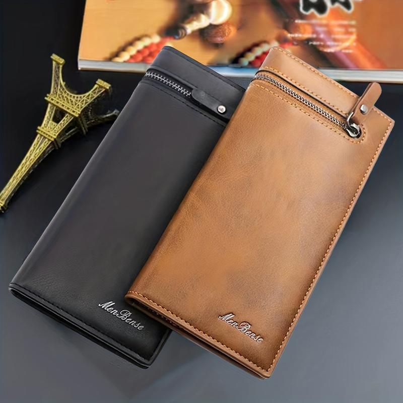 Men's Leather Long Bifold Wallet RFID Blocking