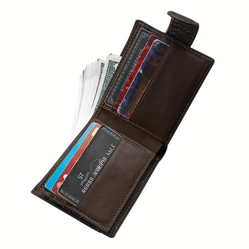 Leather Bifold Wallet - 2 ID Windows Vintage Money Clip - Men Women