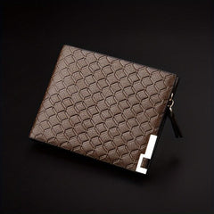 Men's Leather Money Clip Wallet Plaid Pattern Zip Coin Purse