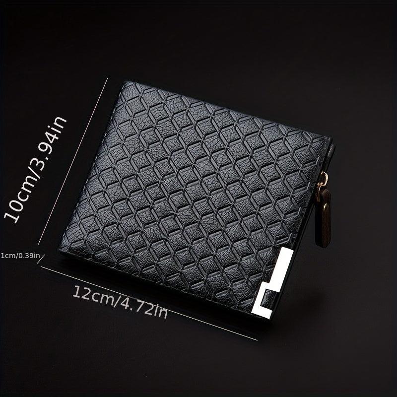Men's Leather Money Clip Wallet Plaid Pattern Zip Coin Purse