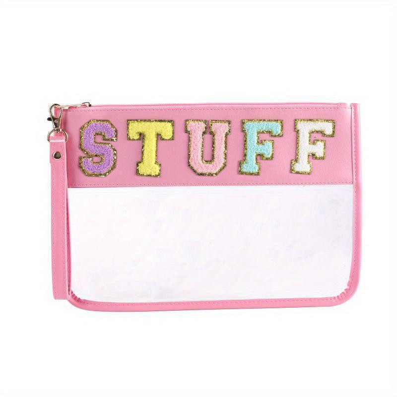 Plush Letter Makeup Bag Zipper Transparent Cosmetic Travel Storage