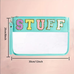 Plush Letter Makeup Bag Zipper Transparent Cosmetic Travel Storage