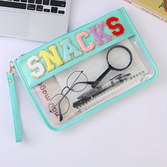 Plush Letter Makeup Bag Zipper Transparent Cosmetic Travel Storage