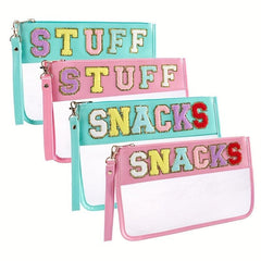 Plush Letter Makeup Bag Zipper Transparent Cosmetic Travel Storage