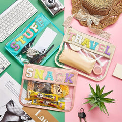 Plush Letter Makeup Bag Zipper Transparent Cosmetic Travel Storage
