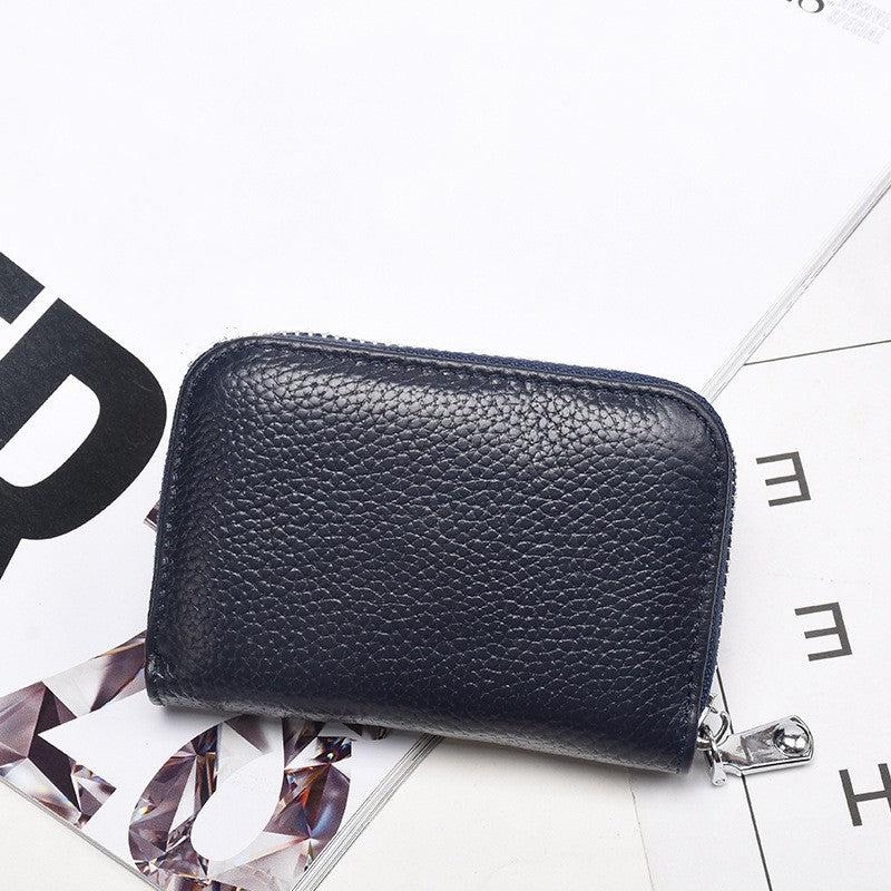 RFID Multifunctional Cowhide Card Bag - 10 Slots, Anti-theft Zipper, Clip