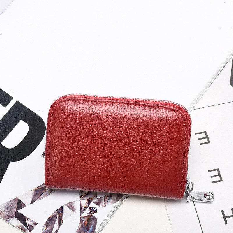 RFID Multifunctional Cowhide Card Bag - 10 Slots, Anti-theft Zipper, Clip