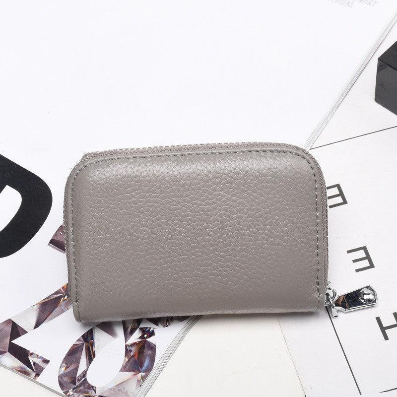 RFID Multifunctional Cowhide Card Bag - 10 Slots, Anti-theft Zipper, Clip