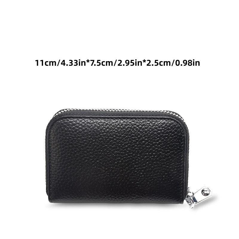 RFID Multifunctional Cowhide Card Bag - 10 Slots, Anti-theft Zipper, Clip