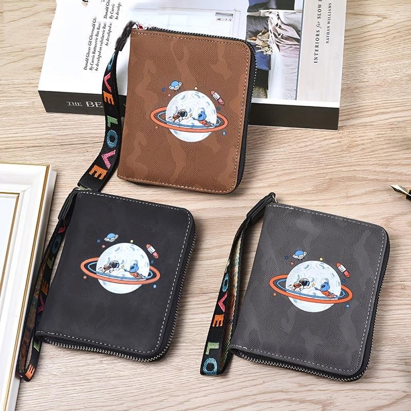 Men's Planet Pattern Zipper Card Holder Wallet