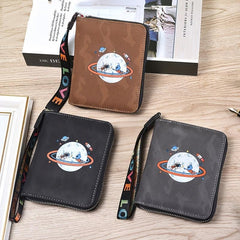 Men's Planet Pattern Zipper Card Holder Wallet