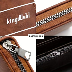 Men's Leather Zipper Handbag Large Capacity Wallet Clutch Bag Phone Bag