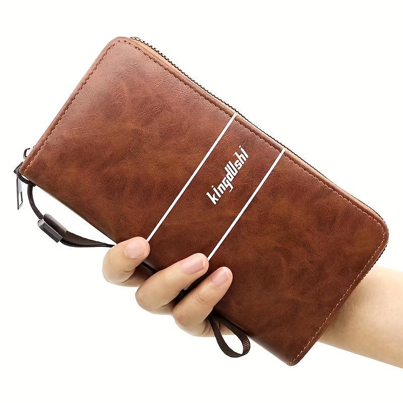 Men's Leather Zipper Handbag Large Capacity Wallet Clutch Bag Phone Bag