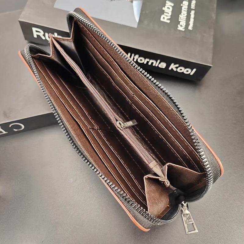 Men's Retro Zipper Wallet Long Credit Card Holder Phone Clutch