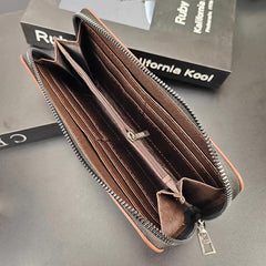 Men's Retro Zipper Wallet Long Credit Card Holder Phone Clutch