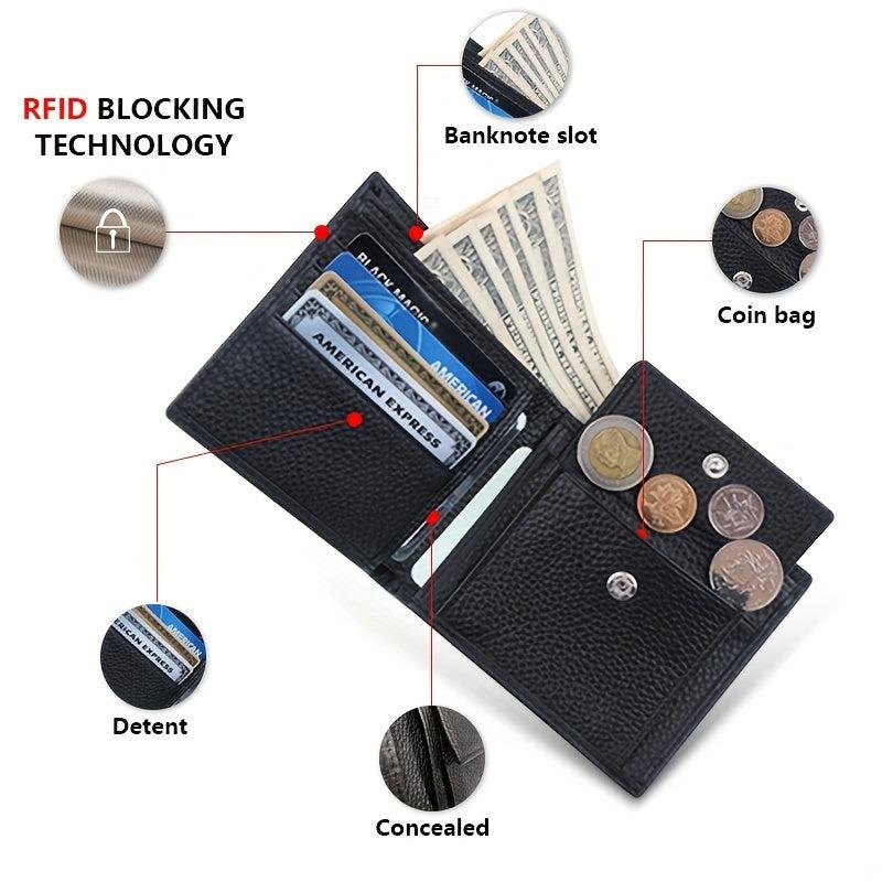 Men's Leather Short Wallet Money Clip RFID Anti Theft