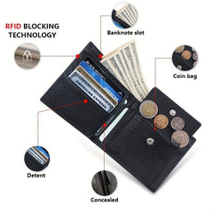 Men's Leather Short Wallet Money Clip RFID Anti Theft