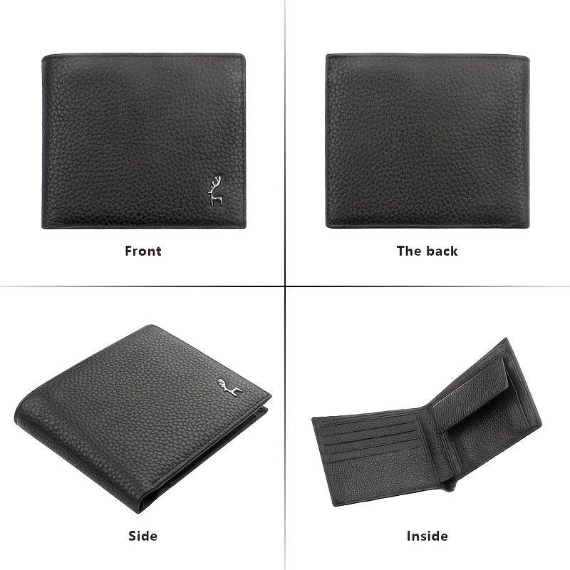 Men's Leather Short Wallet Money Clip RFID Anti Theft