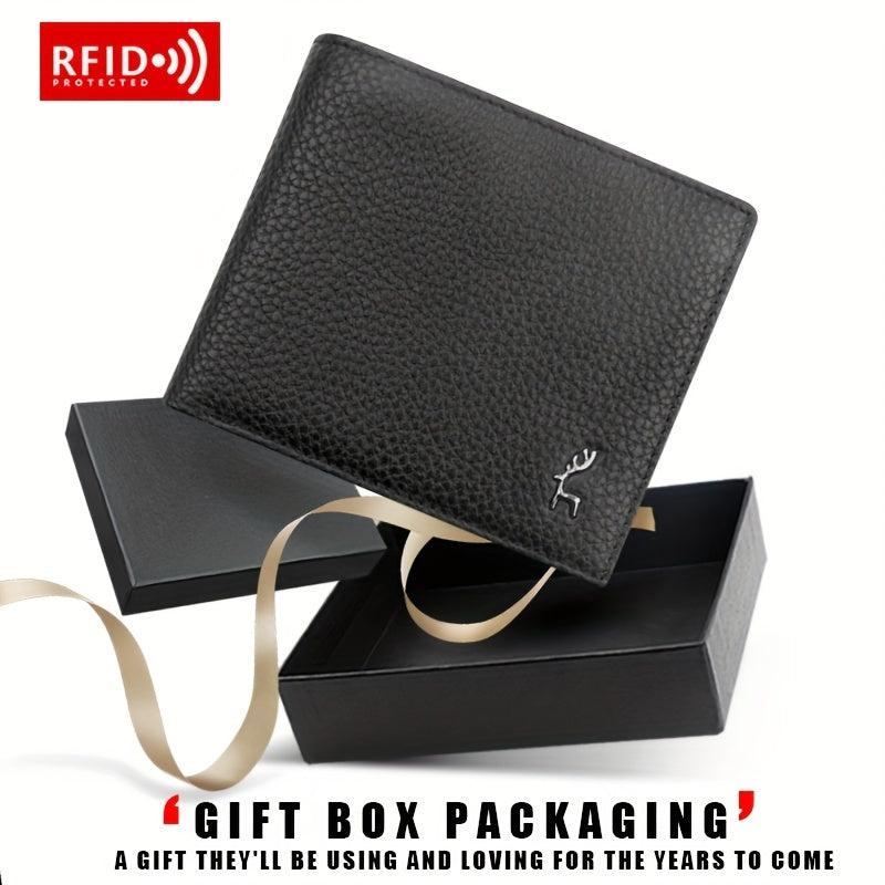 Men's Leather Short Wallet Money Clip RFID Anti Theft