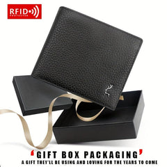 Men's Leather Short Wallet Money Clip RFID Anti Theft