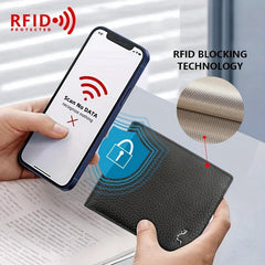 Men's Leather Short Wallet Money Clip RFID Anti Theft