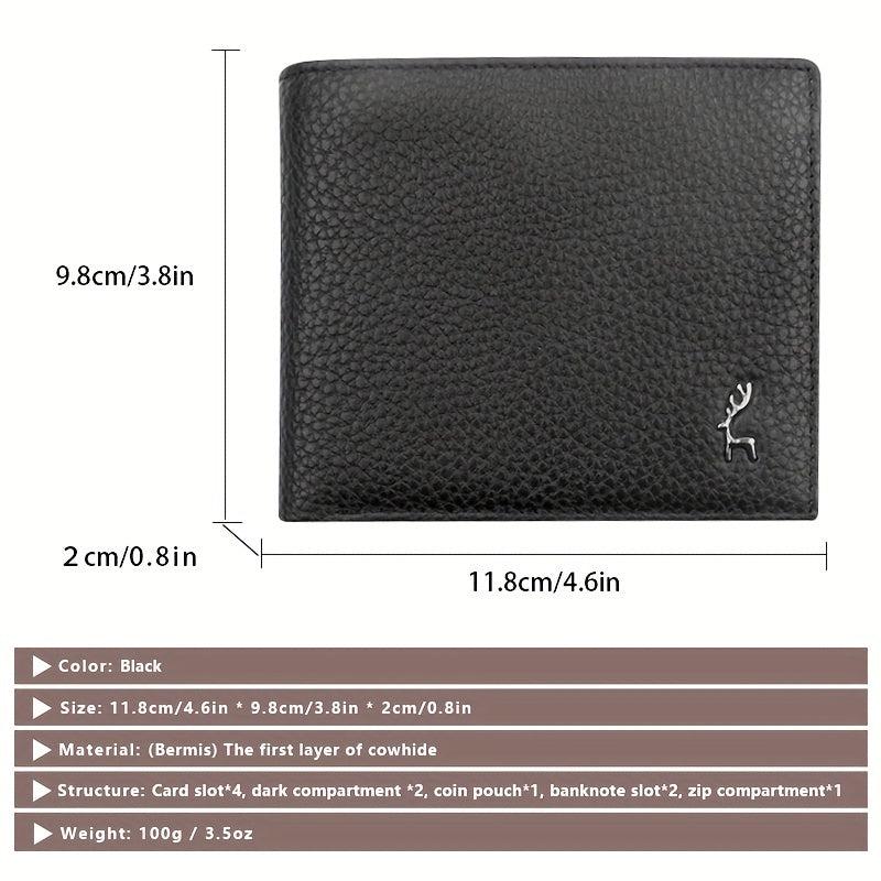 Men's Leather Short Wallet Money Clip RFID Anti Theft