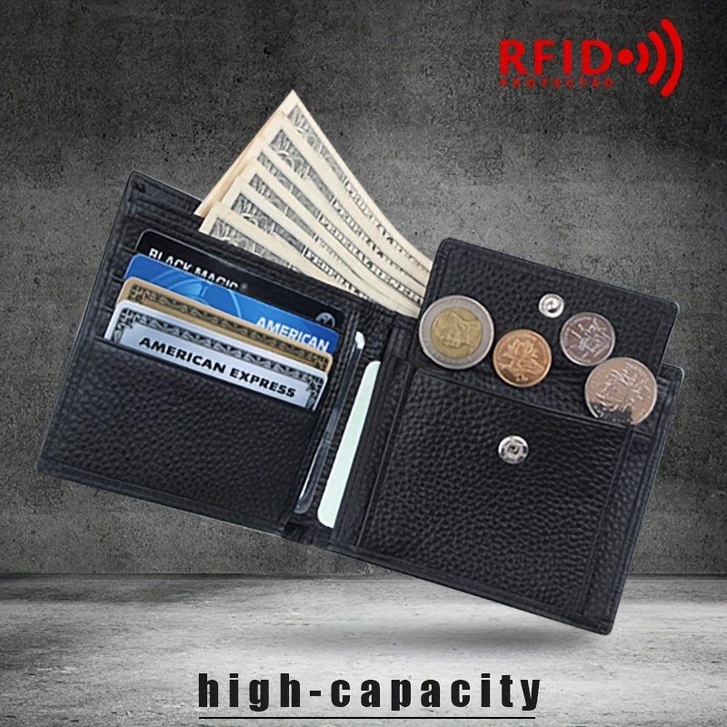 Men's Leather Short Wallet Money Clip RFID Anti Theft