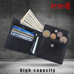 Men's Leather Short Wallet Money Clip RFID Anti Theft