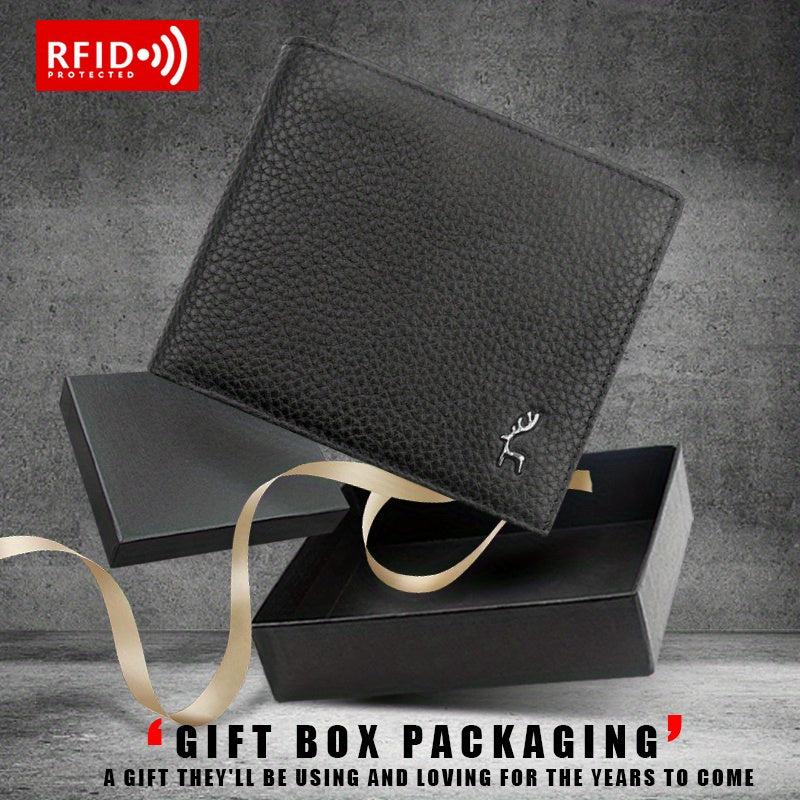 Men's Leather Short Wallet Money Clip RFID Anti Theft
