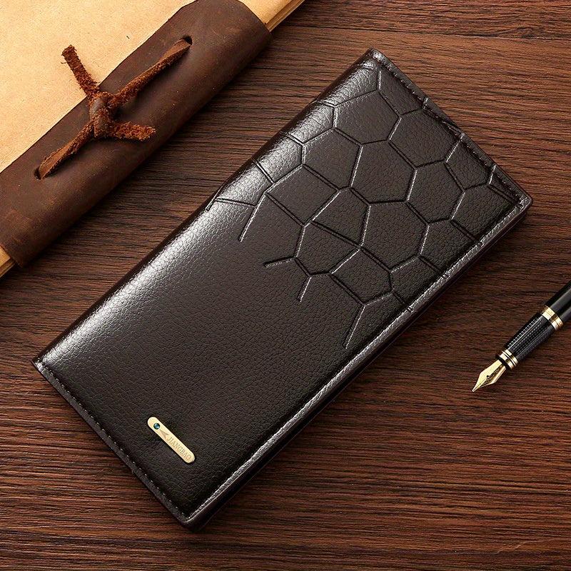 Men's Leather Long Wallet Embossed Pocket Coin Purse Ultra-thin Personalized