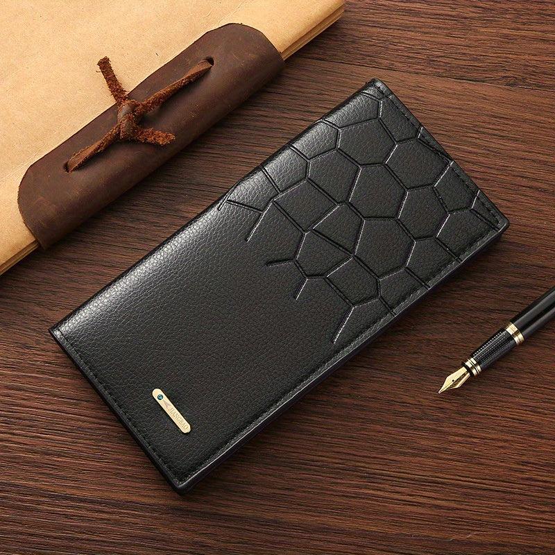 Men's Leather Long Wallet Embossed Pocket Coin Purse Ultra-thin Personalized
