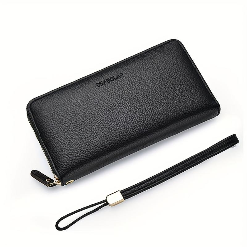 Men's Large Capacity Leather Zipper Clutch Bag Wallet
