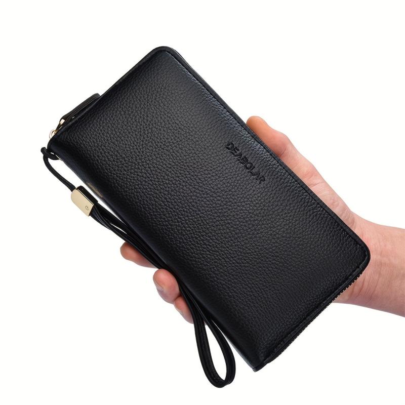 Men's Large Capacity Leather Zipper Clutch Bag Wallet