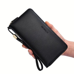 Men's Large Capacity Leather Zipper Clutch Bag Wallet