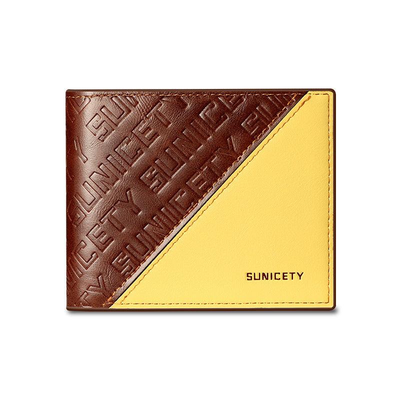 Men's Block Stitching Short Wallet RFID Blocking Card Holder Bifold
